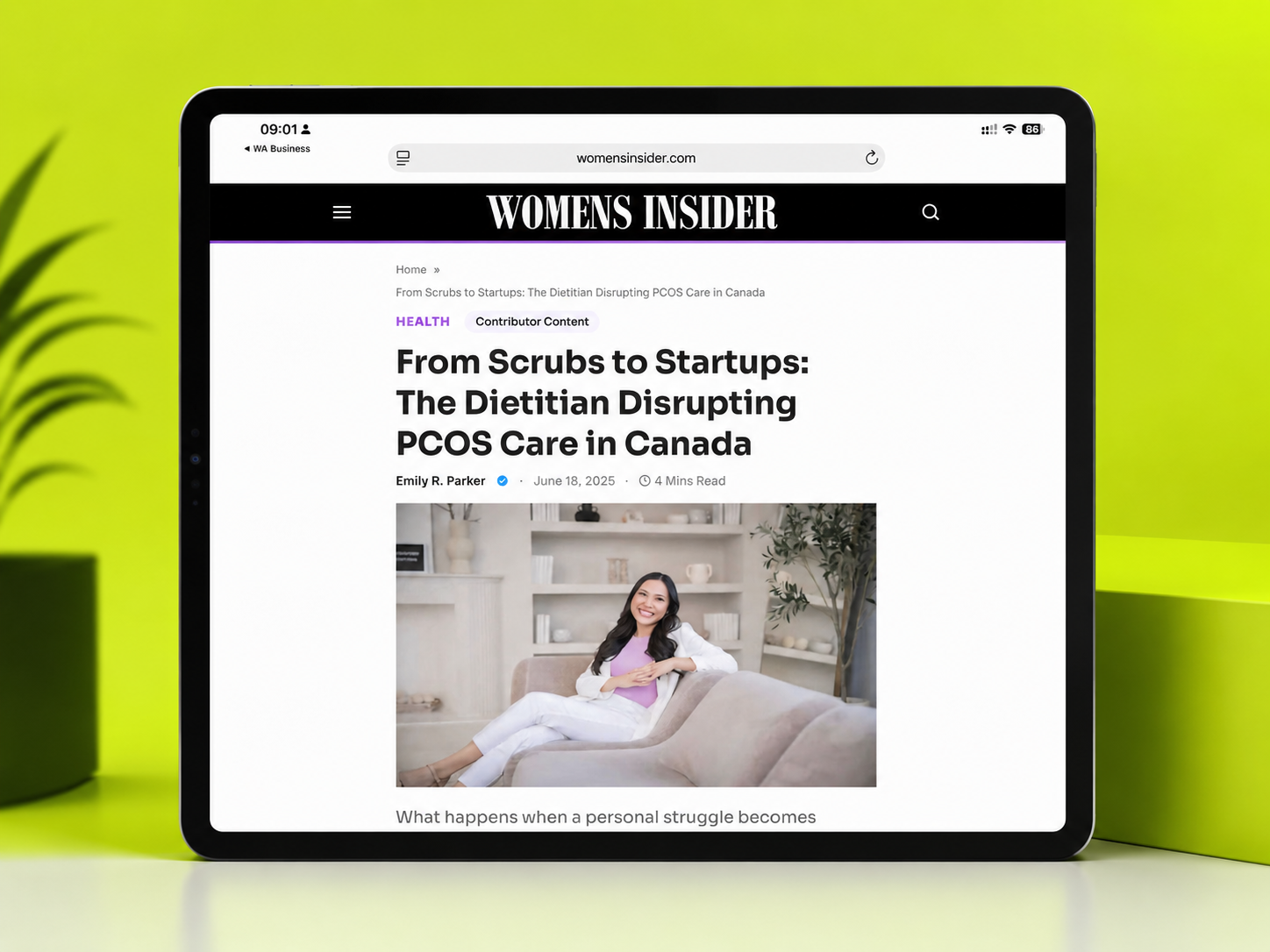 Blastily client press feature on Womens Insider shown on a tablet