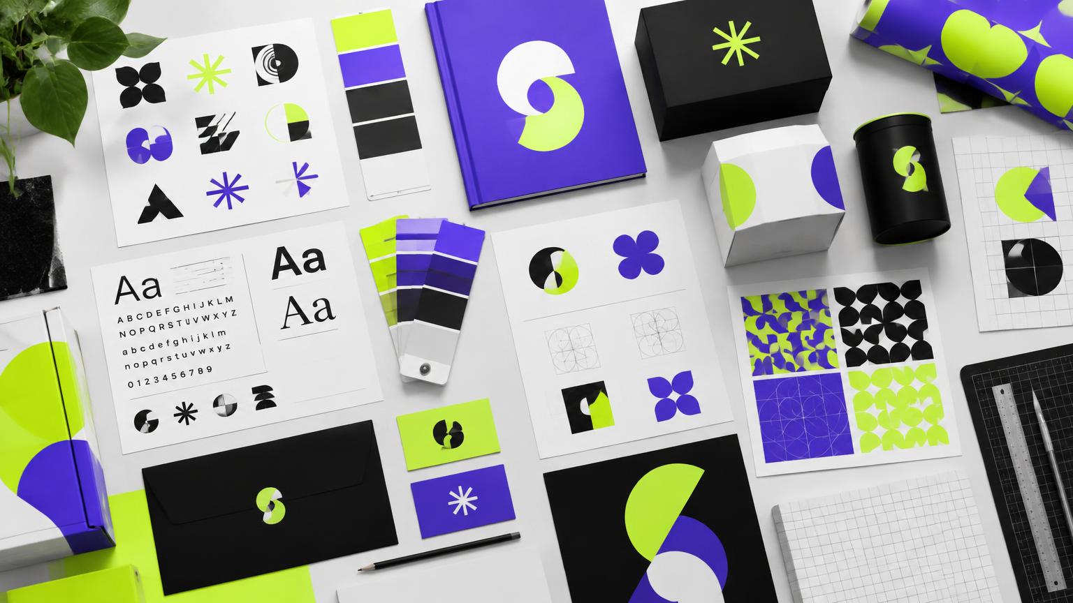 Brand identity system with colour, typography and packaging concepts